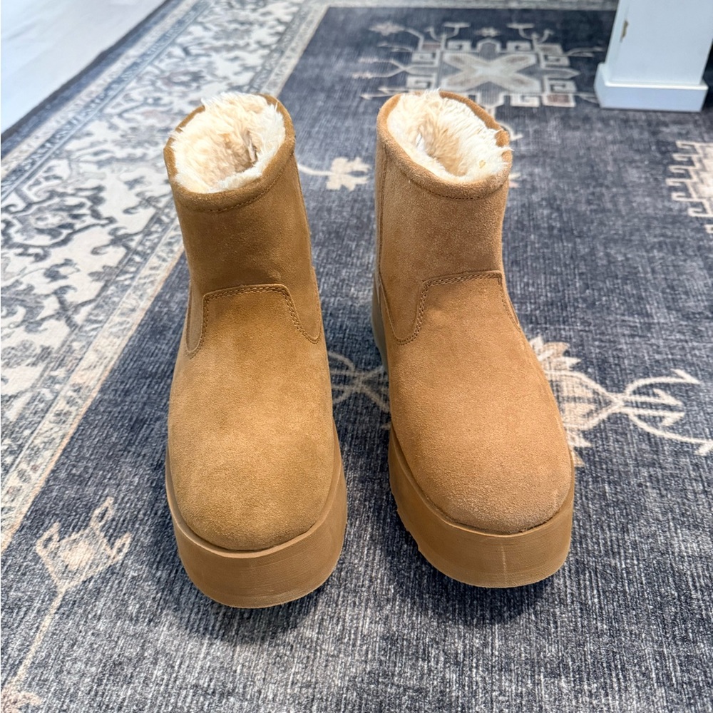 Time and Tru Tan Faux Suede Platform Ankle Boots with Plush Lining
